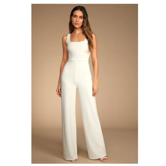 Lulus Positive Twist White Sleeveless Twist-Back Wide-Leg Jumpsuit Small NWOT - Picture 4 of 9
